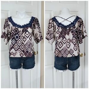 Paper Crane Aztec print lace collar crop top